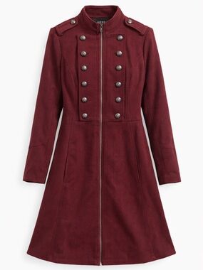 torrid Burgundy Military-Style Double-Breasted Trench Coat